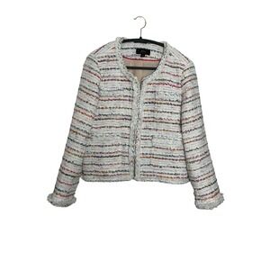 J. Crew Tweed Blazer Jacket Multicolor‎ Striped Collarless Size 14